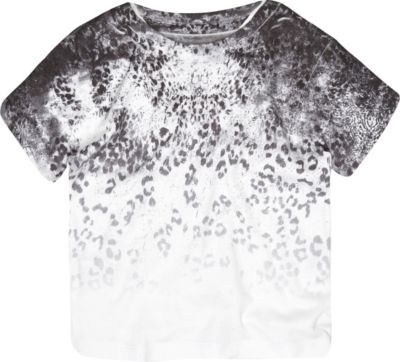 Mini boys white faded leopard print t-shirt